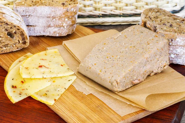 Liver Pate Bread Cheese — Stock Photo, Image