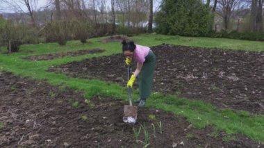 Kazma kürek toprak ile kadın bahçıvan