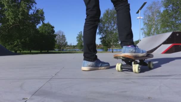 Flicka Flyttar Med Benet Skateboard — Stockvideo