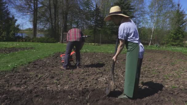 Donna Con Vanga Concetto Giardinaggio — Video Stock