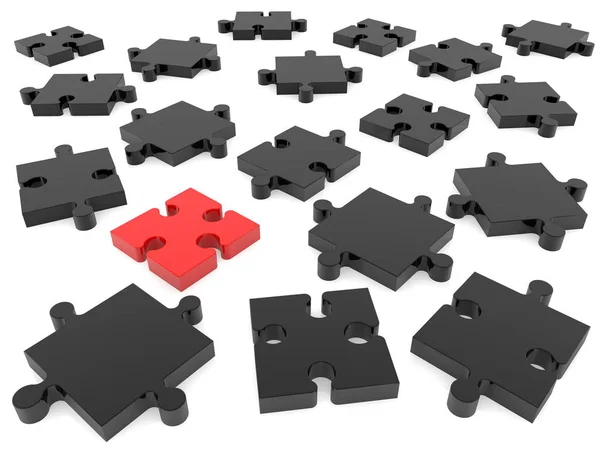 Puzzle Pezzi Nero Rosso Bianco — Foto Stock