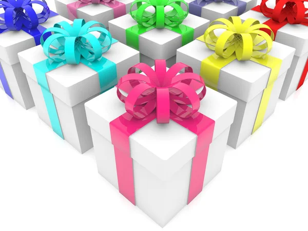 Cajas Regalo Blancas Con Cintas Colores —  Fotos de Stock