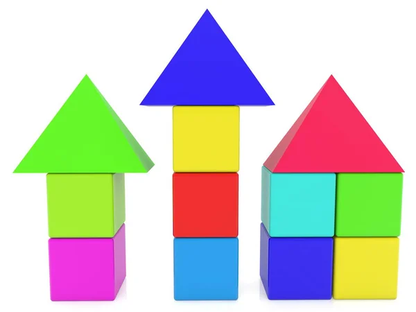 Spielzeugwürfel Verschiedenen Farben Mit Dächern — Stockfoto