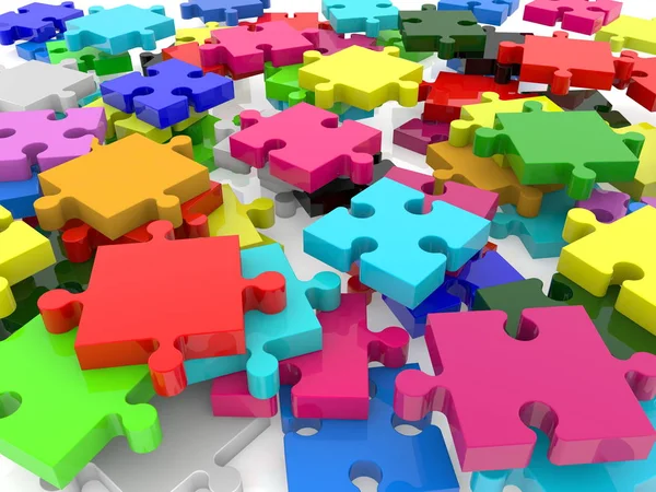 Randomly Stacked Puzzle Various Colors — Stock Photo, Image