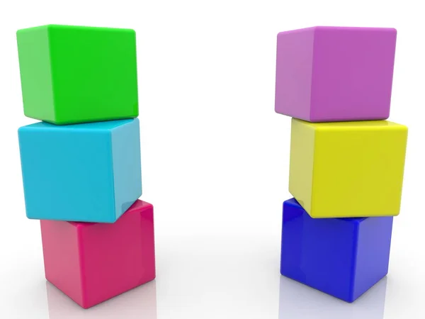 Два Барвистих Полюси Іграшкових Кубиків Білому — стокове фото