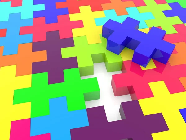 Blaues Puzzleteil Auf Buntem Puzzle — Stockfoto