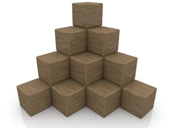 Piramida Drewnianych Kostek Białym Tle — Zdjęcie stockowe