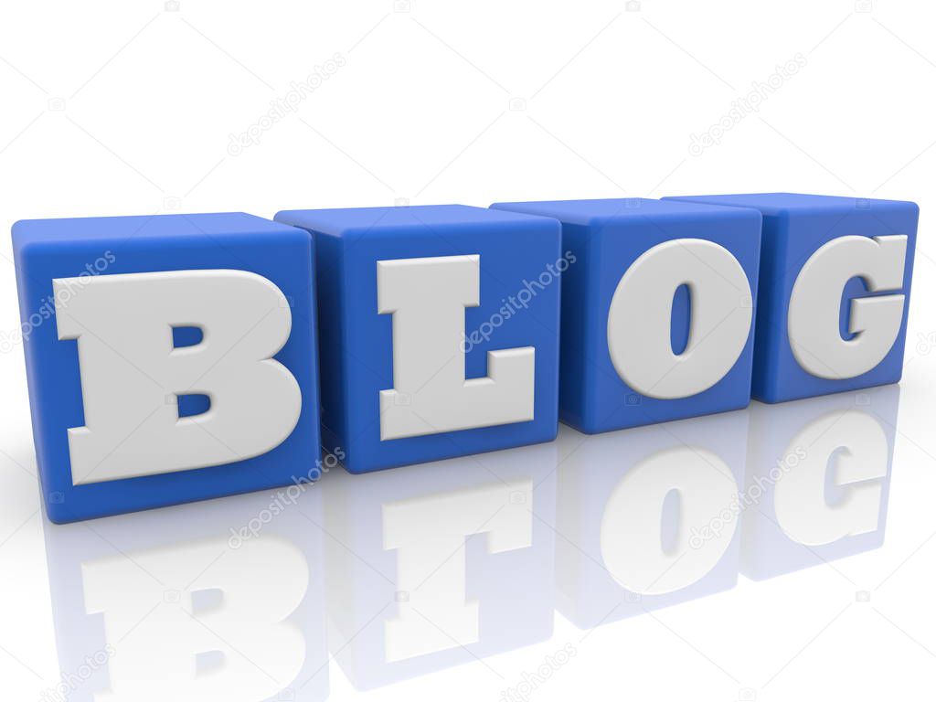 Blog concept in blue color toy cubic