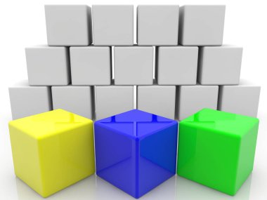 Arka plan beyaz küpleri ile üç renkli küpler