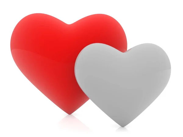 Grande Coração Vermelho Com Pequeno Coração Cinza Fundo Branco — Fotografia de Stock