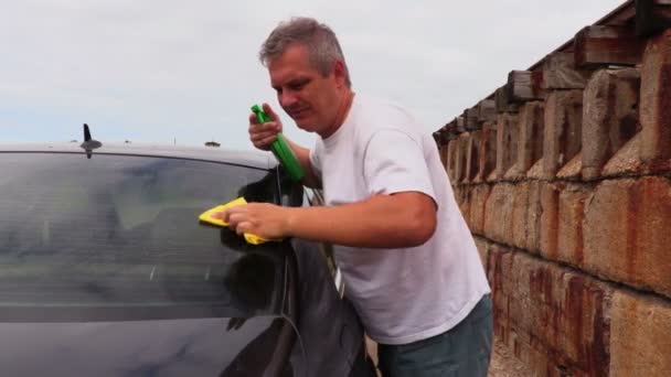 Man Clean Car Back — Stock Video