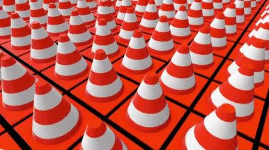 Trafik konileri satırlarının üzerine siyah hareketli
