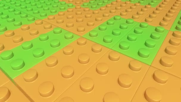 Bewegliche Reihen Von Spielzeugsteinen Gelben Und Grünen Farben — Stockvideo