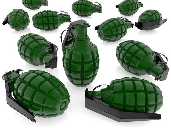 Hands Grenades Green Color White — Stock Photo, Image