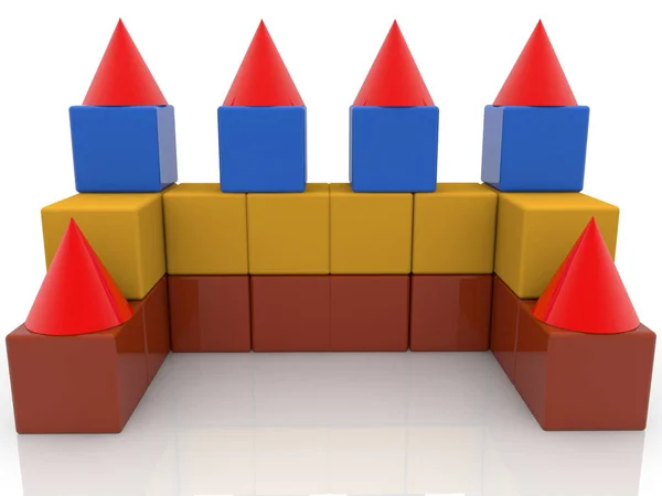 Bouw Van Vesting Van Kubus Speelgoed Met Rode Torens — Stockfoto