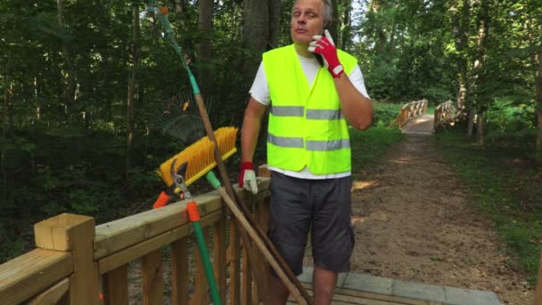 Worker Speaks Telephone Bridge — Stock Video