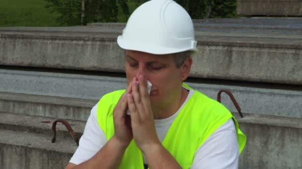 Civil Engineer Blowing Nose — Stock Video