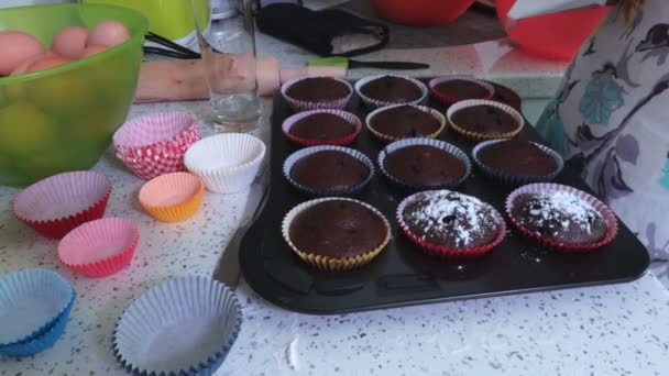 Muffins Sprinkled Powdered Sugar — Stock Video