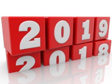 Yeni yıl konsepti üzerine beyaz zemin üzerine kırmızı küpler