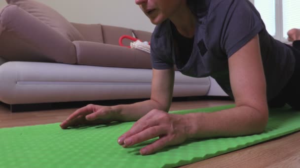 Woman Doing Plank Exercise Room — Stock Video