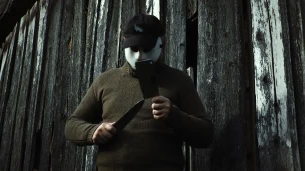 Man Halloween Mask Skärpa Kniv Kniv — Stockvideo