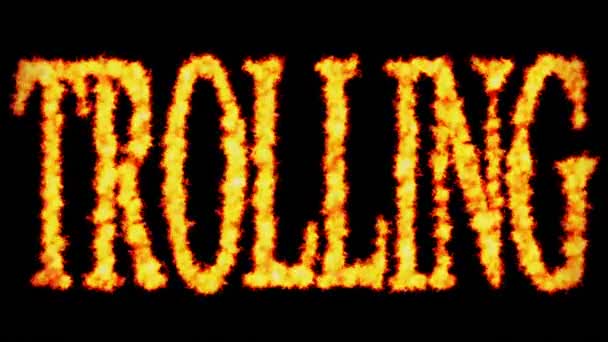 Trolling Text Word Concept Burning Black Background — Stock Video