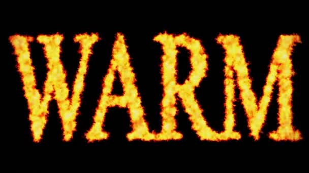 Warm Text Word Concept Burning Black Background — Stock Video