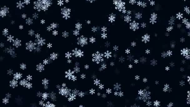 Caída Copos Nieve Color Blanco Sobre Negro — Vídeos de Stock