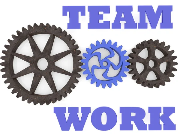 Teamwork Konzept Mit Zahnrädern Aus Metall Und Kunststoff — Stockfoto