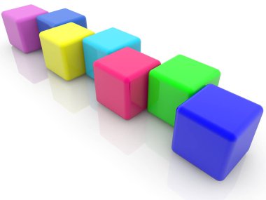 Satırda renkli oyuncak küpleri üst üste