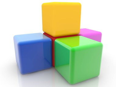 Beyaz arkaplanda renkli küpler