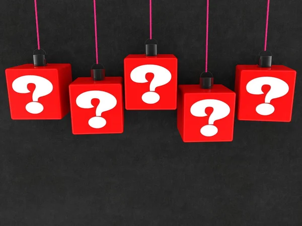 Hang on red cubes with question marks concept