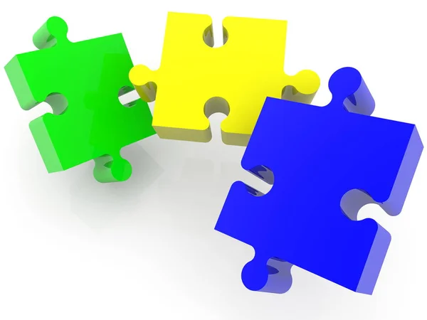 Tre Pezzi Puzzle Diversi Colori — Foto Stock