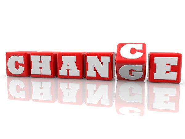 Change and chance concept on red cubes on white background
