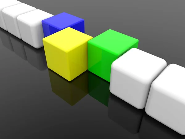 Blue Yellow Green Cubes Row White Cubes — Stock Photo, Image