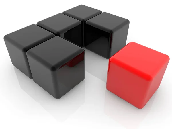 Cubo Rojo Cerca Cubos Negros —  Fotos de Stock