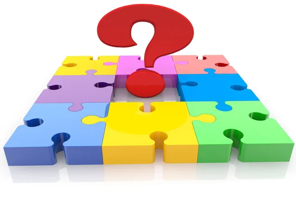 Colored Pieces Puzzle Red Question Mark Center — Stock Photo, Image