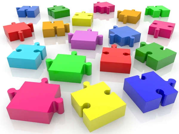 Scattered Multi Colored Puzzle Pieces — Stock Photo, Image