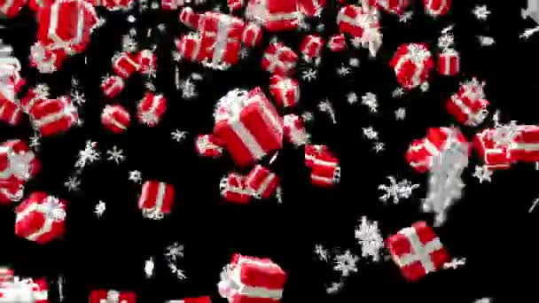 Christmas Background Red Gift Boxes White Snowflakes Black — Stock Video