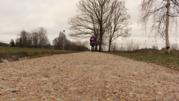 Sırt Çantası Klasör Sabahları Okula Yürüme Ile Küçük Kız — Stok video