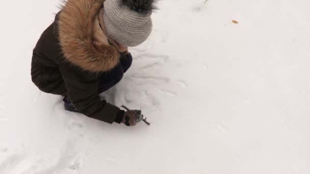 雪の上の女の子の書き込み — ストック動画