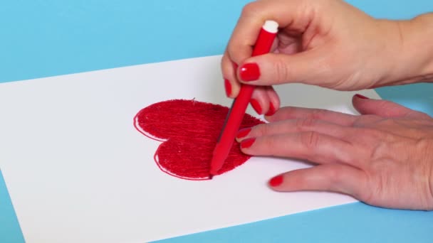 Woman Drawing Red Heart Shape — Stock Video