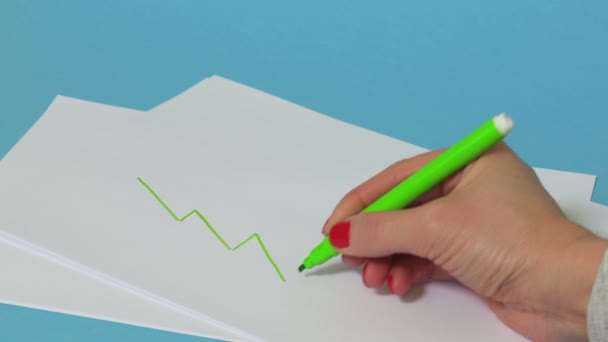 Woman Drawing Green Spruce Shape White — Stock Video