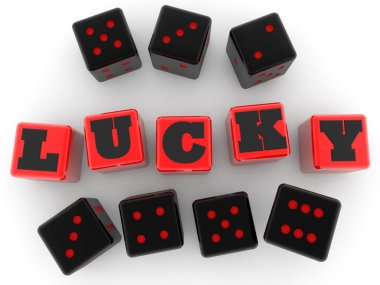 Şanslı kavramı siyah zar ile kırmızı küpleri