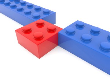 Oyuncak tuğla kavramı kırmızı ve mavi renklerde