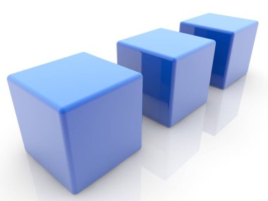 Üç oyuncak küplerin içinde mavi