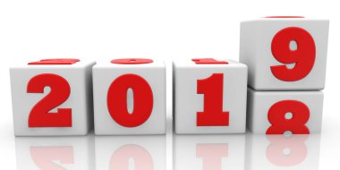 Yeni yıl değiştirmek beyaz küpleri kavramı