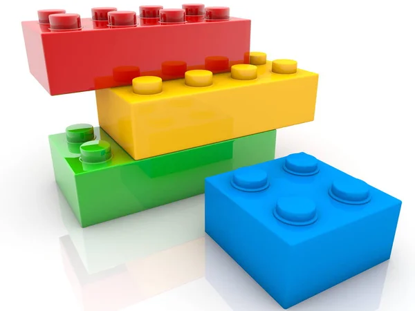 Four Toy Bricks Various Colors Sizes — Stock Photo, Image