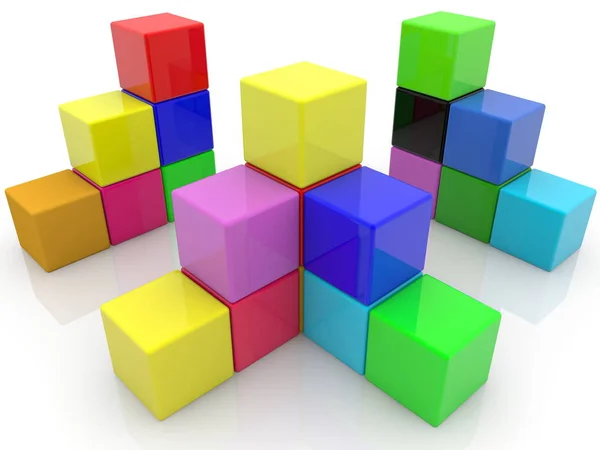 Estructuras Cubos Juguete Colores Sobre Fondo Blanco — Foto de Stock