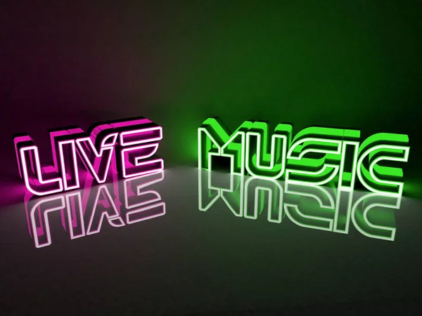 Muzyka Żywo Neon Light Napis Kolorze Fioletowym Zielonym — Zdjęcie stockowe